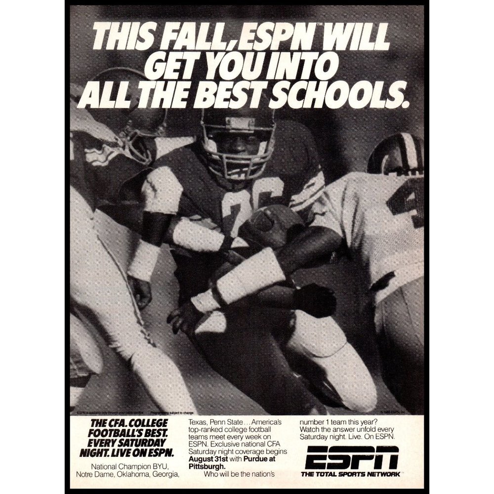 1985 ESPN Sports Network Vintage Print Ad College Football Bowl Games Wall Art